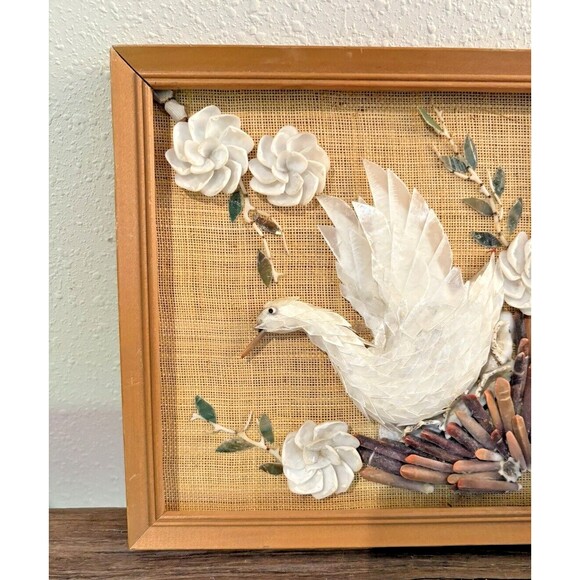 Vintage Shell Art Swan Wall Picture - Picture 2 of 8